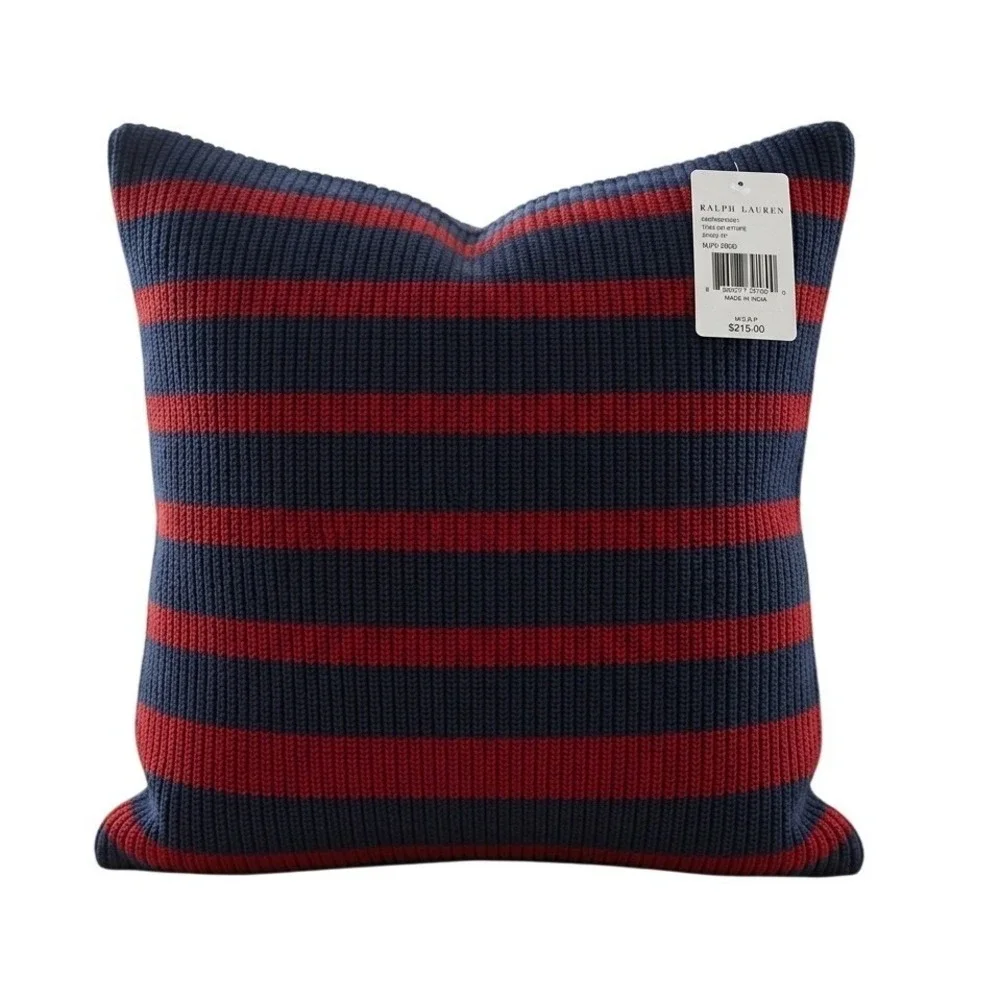 Ralph Lauren Toulon Stripe Decorative Throw Pillow NEW Nautical Navy/Red [$215]